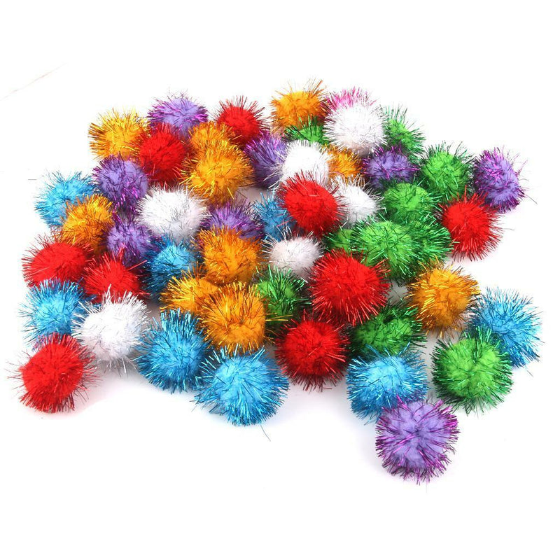 Lot 70x Glitter Tinsel Pompom Balls Small Pom Pom Ball Toys 3.5cm