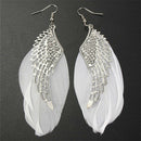 One Pair Women Angel Wing White Feather Dangle Earring Long Earrings Jewelry  MO