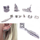 6X Earrings Set Women Fashion Bohemian Retro Owl Feather Buddha Leaf Jewelry FT