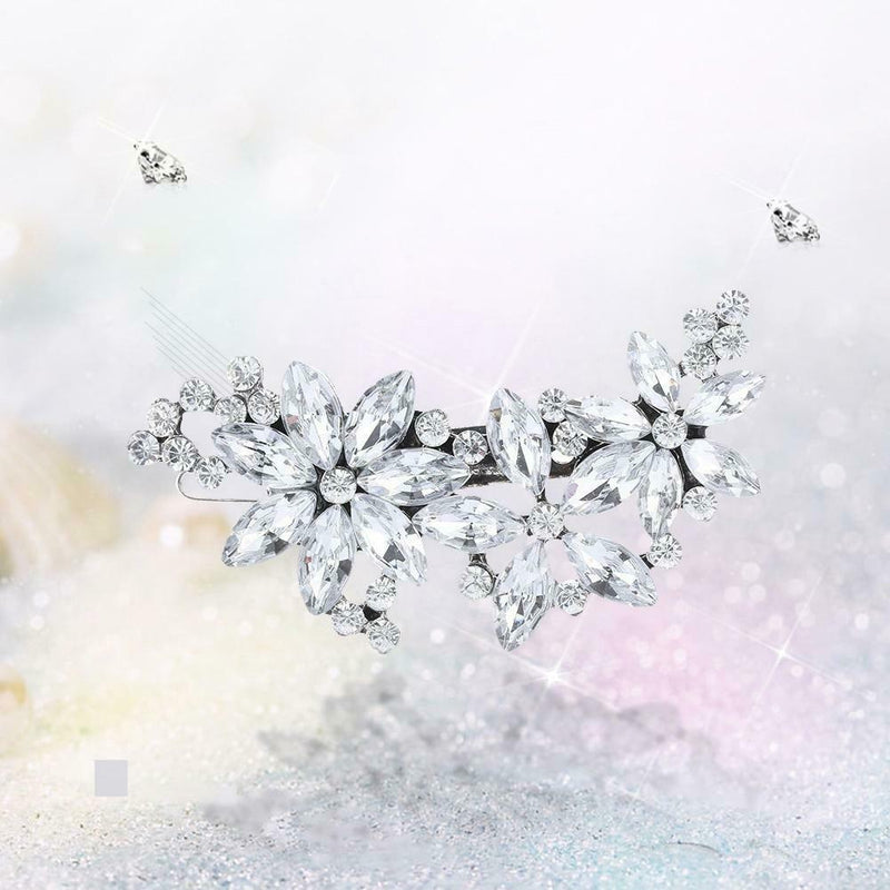 Crystal Flower Hair Clips Rhinestone Barrettes Bride Hairpins Hair Jewelry