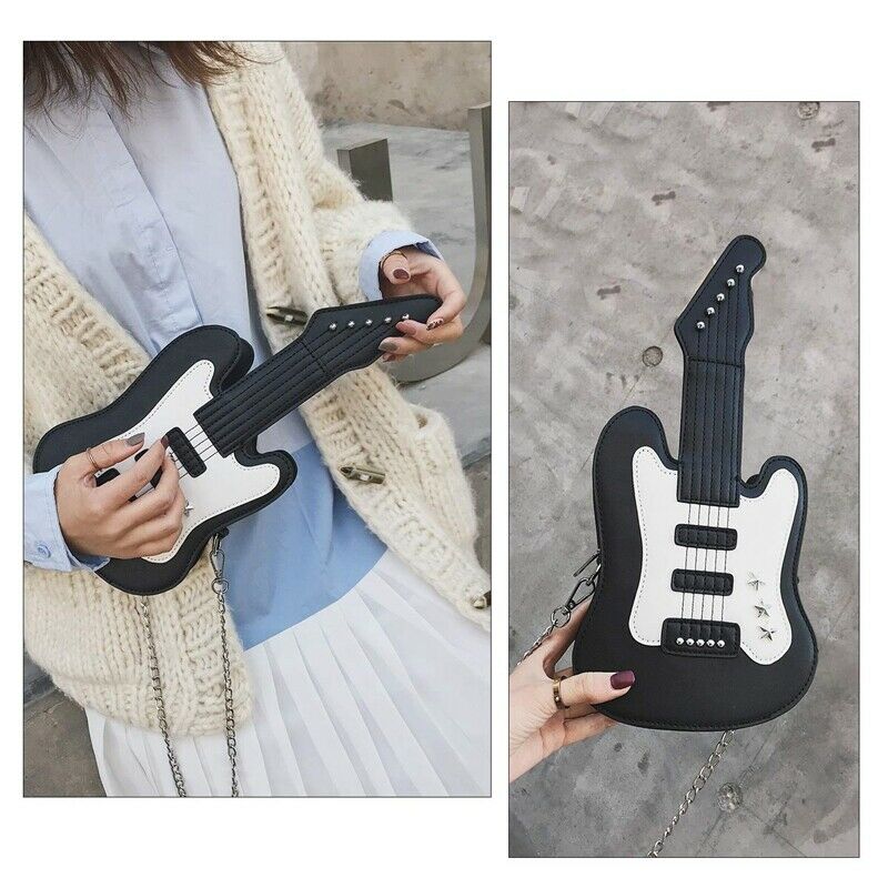 Women'S Piano Music Tote Bag Purse Cute Guitar Shape Crossbody Messenger Sh G2N8