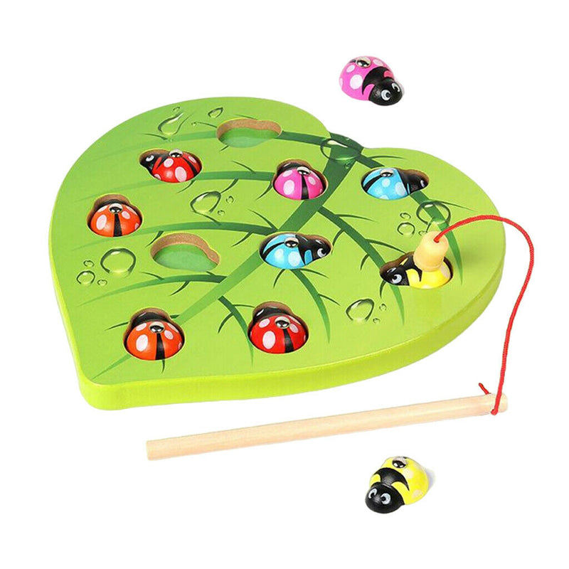 Baby Wooden Montessori Toys Magnetic Games Fishing Toys Catch Ladybug Game