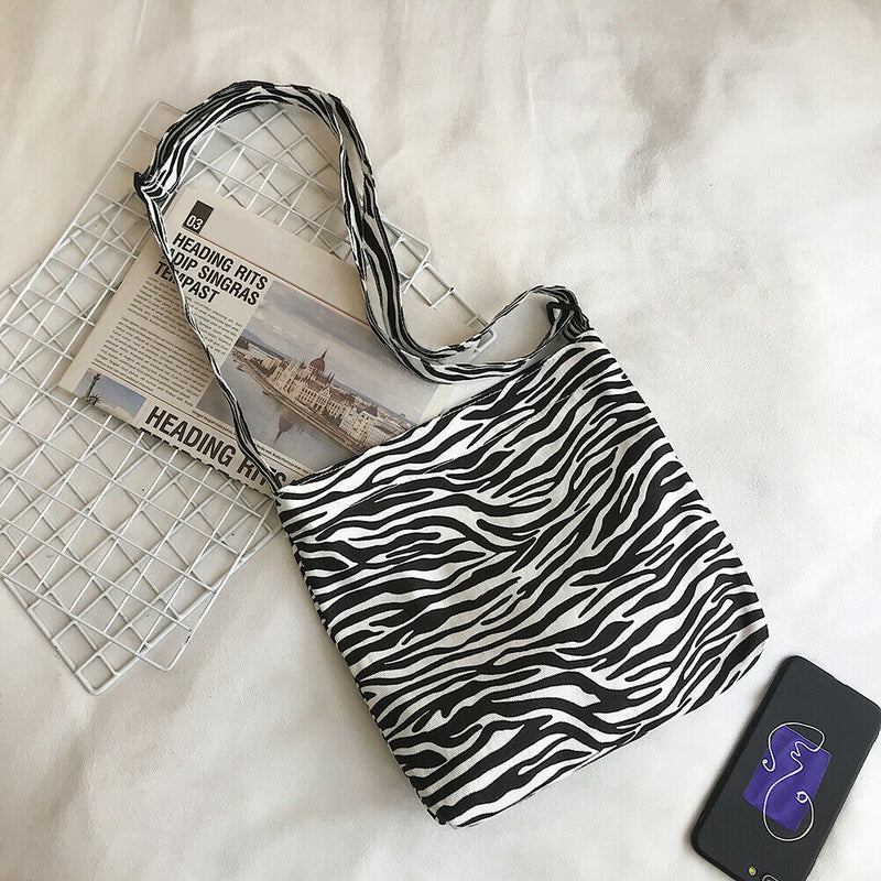 Casual Canvas Shoulder Bag Women Animal Pattern Crossbody Handbag (1 Zebra)