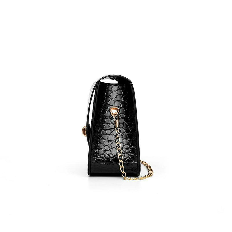 Crocodile Leather Messenger Bag Women Retro Purse Shoulder Handbag (Black)