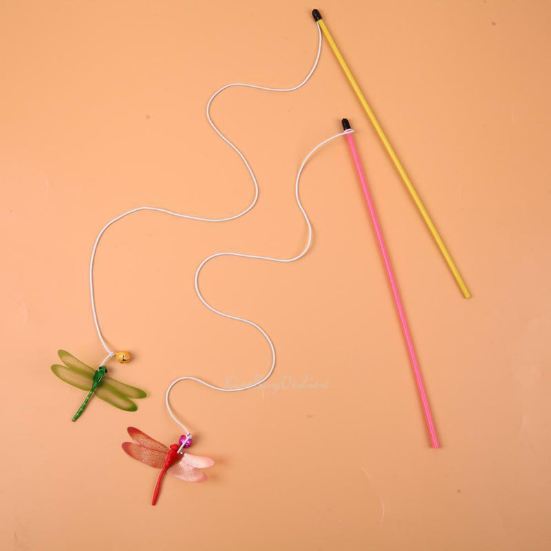 5pcs Plastic Cat Pet Teaser Dragonfly Interactive Stick Toys Wire Chaser Wands