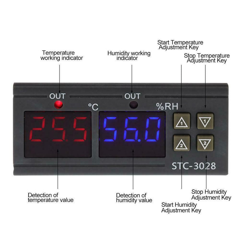 STC-3028 AC110-220V Dual Temperature Humidity Controller Digital Display New
