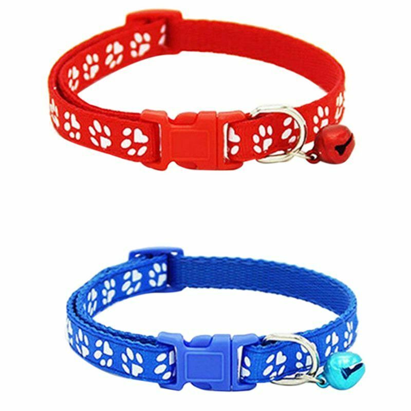 2 Pack Adjustable Cat Collar with Bell, Fashion Paw Print Design Pet Collar