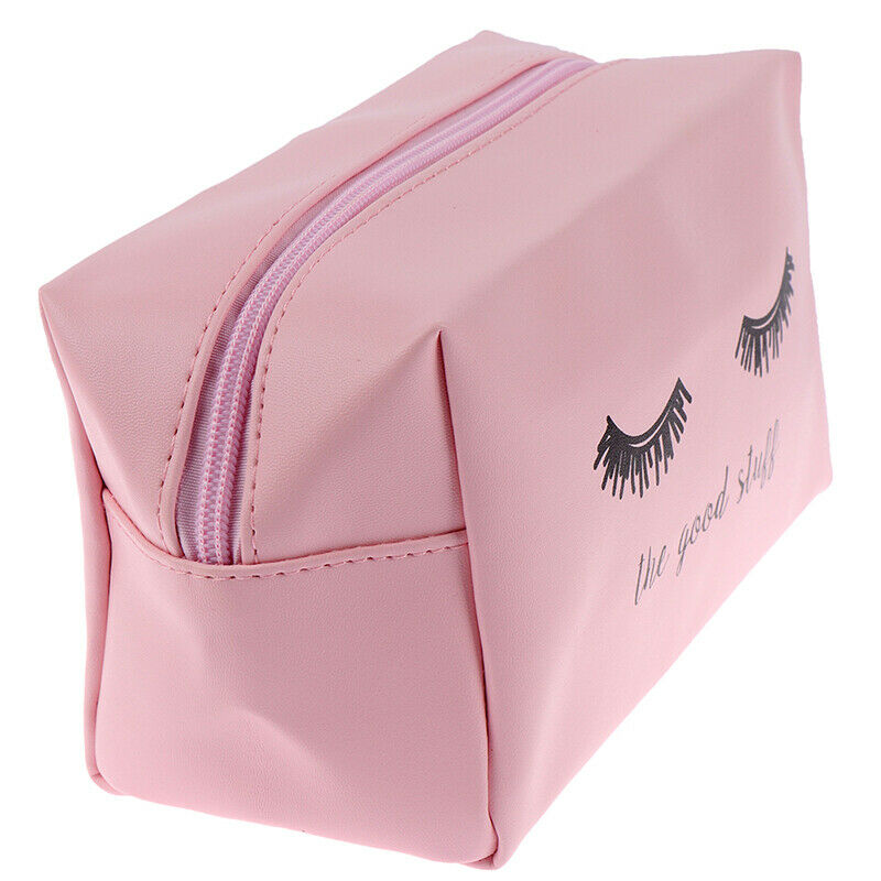 Pink Handbag Eyelashes Cosmetic Bag PU Makeup Pouch Beauty Case Travel Organi FU