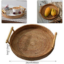 Rattan Handwoven  Severing Tray Food Storage Platters Plate Over HandlesS Hn