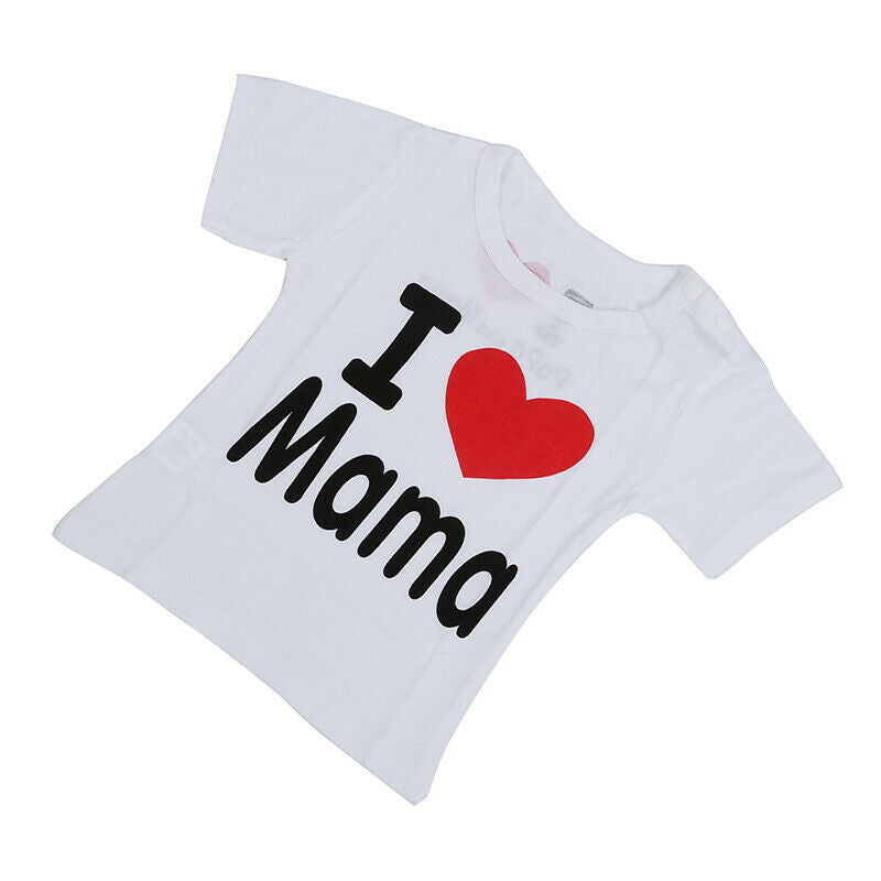 Baby clothing cotton I love mama letters short-sleeved t-shirt white I LOVE V7A1