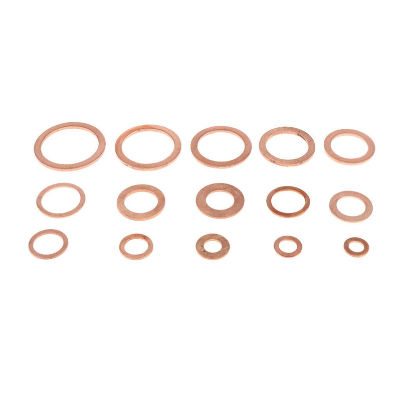 150 Pcs Copper Sealing Flat Washer Gaskets Set Threaded Bolt Connection