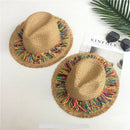 Colorful Tassel Ribbon Decorate Straw Hat Shading Sun Hat Lady Fashion Beac M9A4