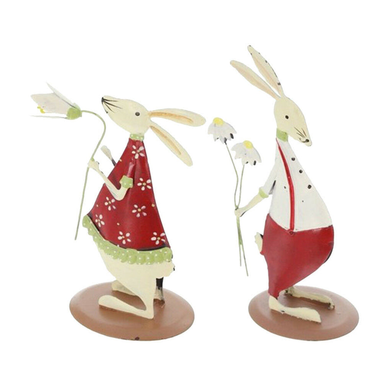 Iron Craft Gift Cartoon Couple Rabbits Statue Garden Sculpture Home Ornament
