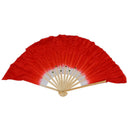 Beige Bamboo Ribs Flutter Fabric Chinese Folk Dancing Hand Fan Red White D3Z4