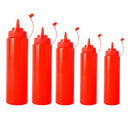 5Pcs Ketchup Mustard Jam Squeeze Bottle Sauce Condiment Dispenser w/Cap Red