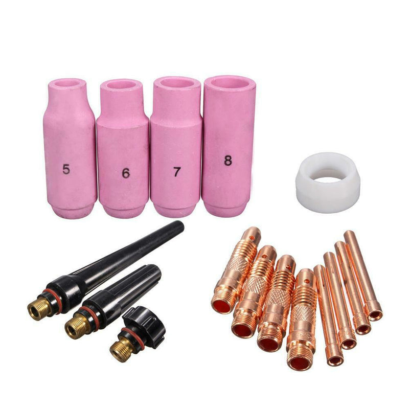 16pcs TIG Welding Machine Torch Stubby Gas Lens Kit Cup Collet Body Nozzle