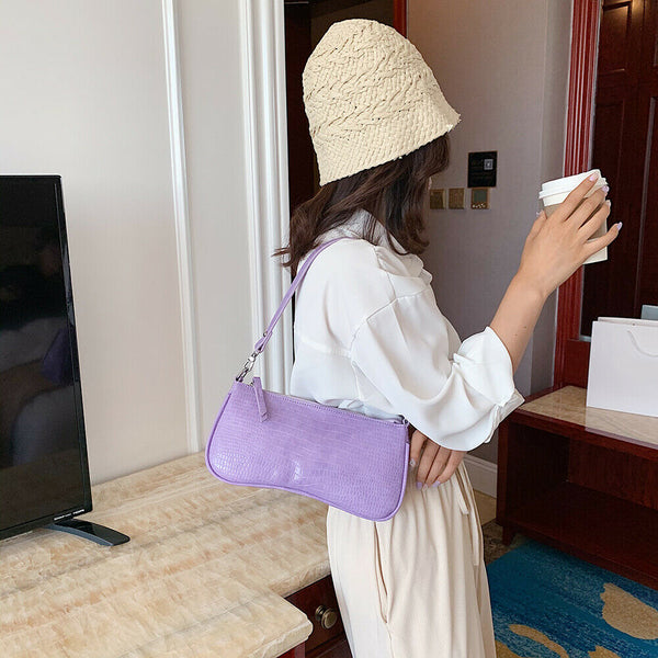 Women Totes Bags Alligator PU Elegant Shopping Shoulder Handbag (Purple)