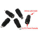 2Pcs DC 5.5*2.1mm female jack plug to micro USB 5pin male power converter