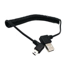90 Degree Angled USB 2.0 A Male to Mini B 5 pin Left Angle Male Spiral Coiled