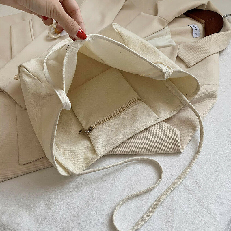Fashion Large Capacity Shoulder Bag Canvas Handbag Shopping Totes (White)