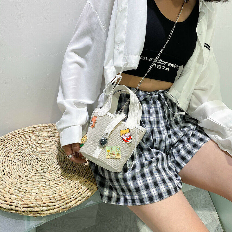 Cartoon Cute Canvas Handbag Drawstring Clutch Totes Shoulder Bag Composite Set