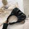 Elegant Pleated Handbag Women Leather Travel Totes Shoulder Bag (Black)