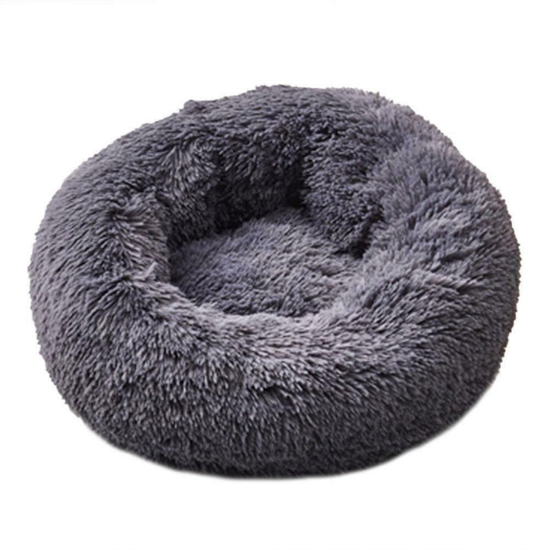 Round Soft Dog Bed Plush Kennel Nest Velvet Foldable Pet Mat (Black M)