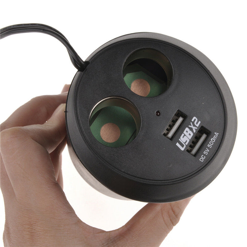 Durable Dual USB Port Car Charger 2 Sockets Cigarette Lighter Cup Holder Adapter