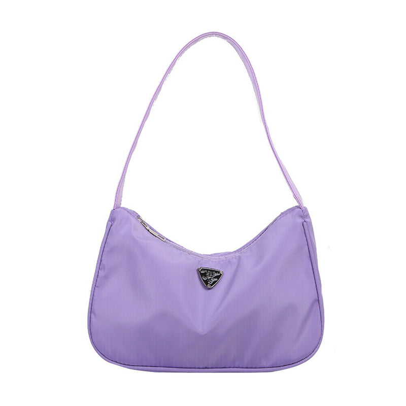 Women Nylon Totes Shoulder Bag Simple Female Street Zipper Handbag (Purple)