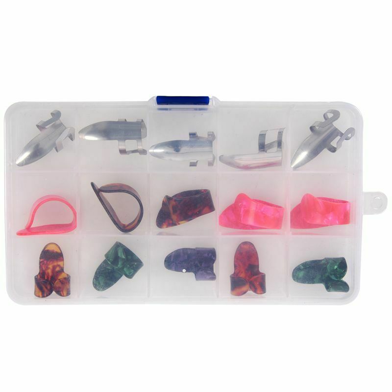 Box of 15PCS Stainless Steel Thumb Finger Guitar Picks Nail Picking