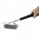 Three-Headed Spring Barbecue Brush With Scraper Barbecue Cleaning Brush