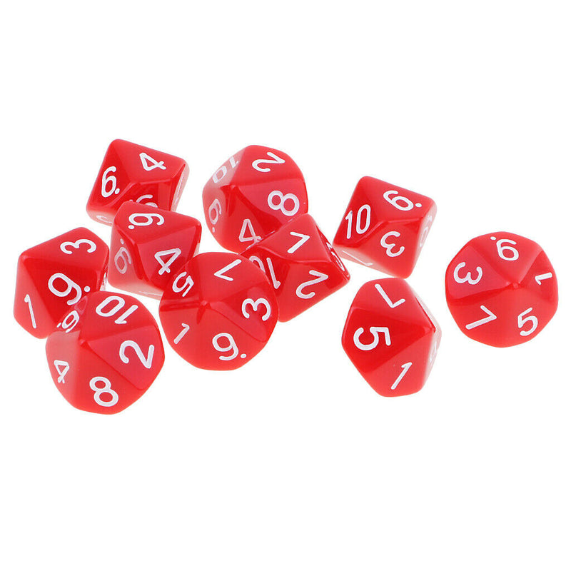 20 Pieces Acrylic Multi-sided Dices D10 Dice for Role Playing Game Dungeons and