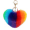 Rainbow Heart Fluffy Ball Keychain Car Key Ring Holder Bag Charm Ornament