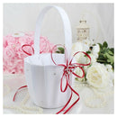 Double Heart Wedding Flower Girl Basket White Satin Rhinestone Decor Red We Y1H1
