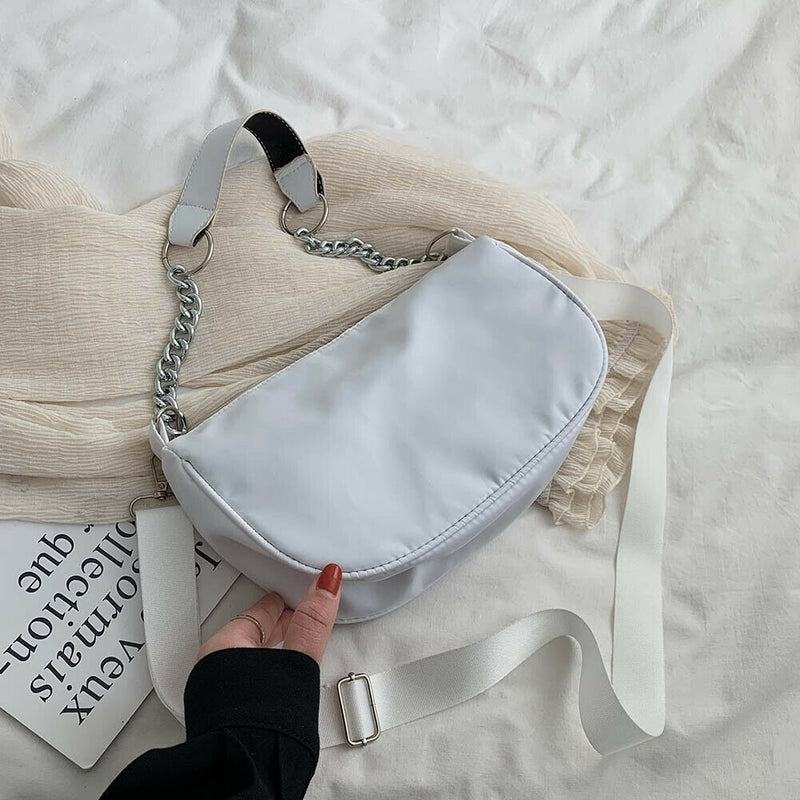 Nylon Women Shoulder Handbags Solid Ladies Travel Messenger Bags (White) A