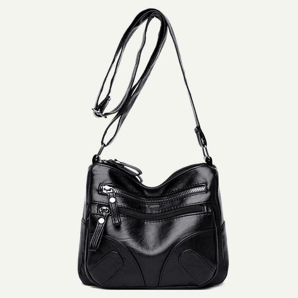 Fashion Messenger Bag Women Leather Multi Pocket Shoulder Handbag (Black)