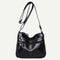 Fashion Messenger Bag Women Leather Multi Pocket Shoulder Handbag (Black)