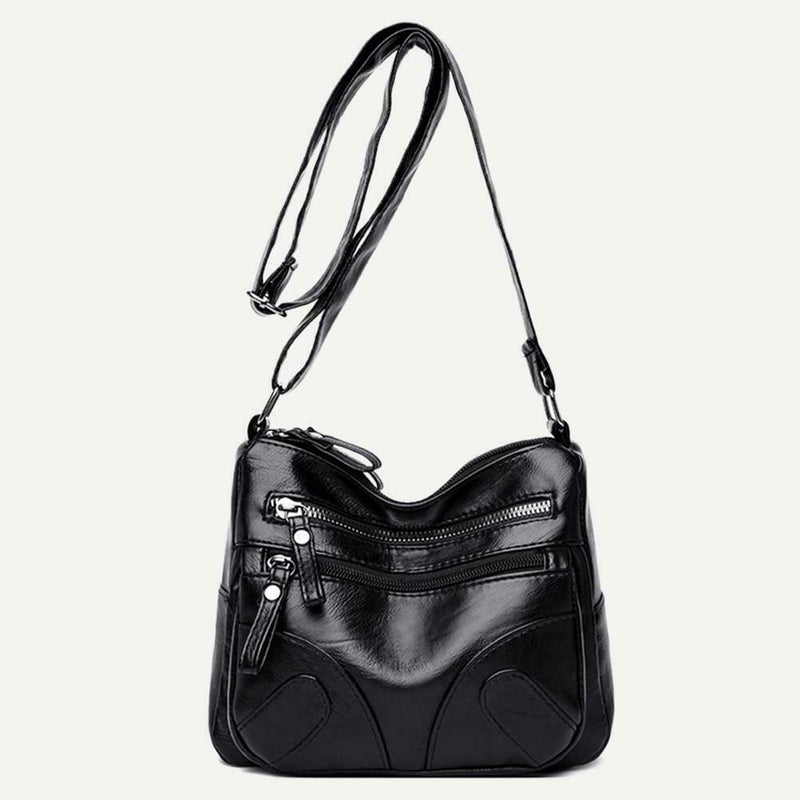Fashion Messenger Bag Women Leather Multi Pocket Shoulder Handbag (Black)