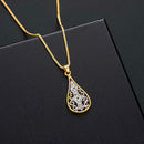 Boho Waterdrop Earrings Crystal Hollow Pendant Necklace Set Bride Jewelry