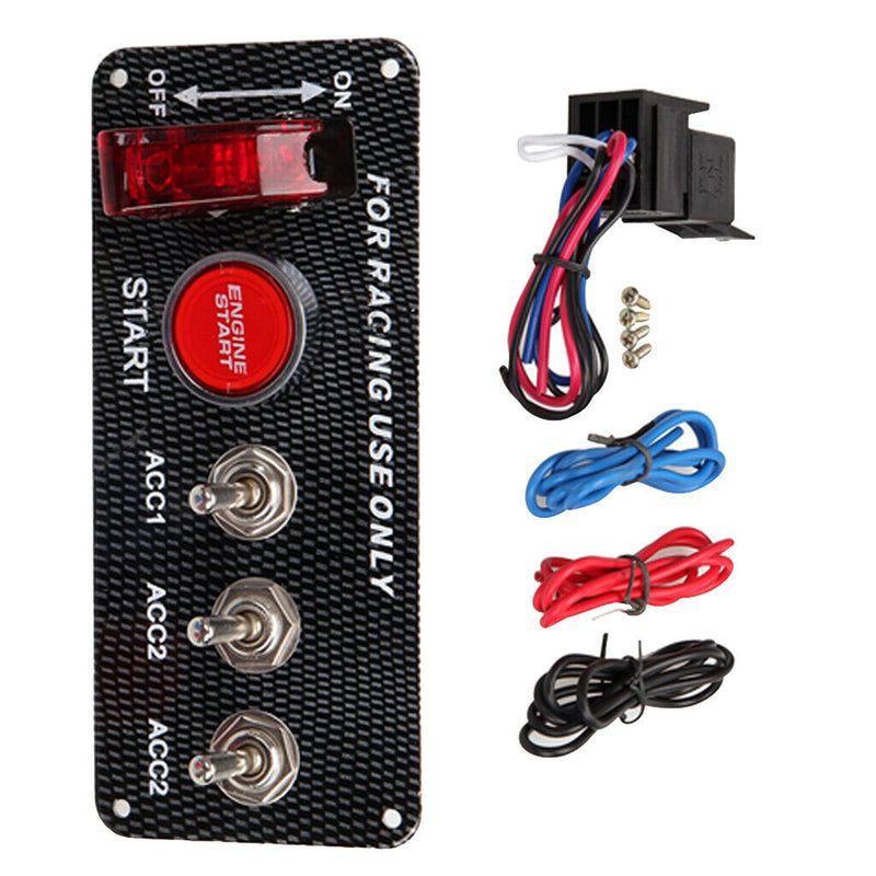 DC12V Flip-up Ignition Switch Carbon Fiber Surface Panel 4 in 1 Car Engine Start