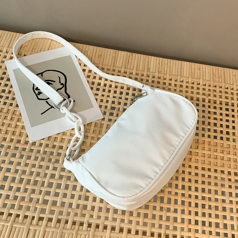 Women Casual Handbag Simple Nylon Daily Female Totes Shoulder Bags (White)