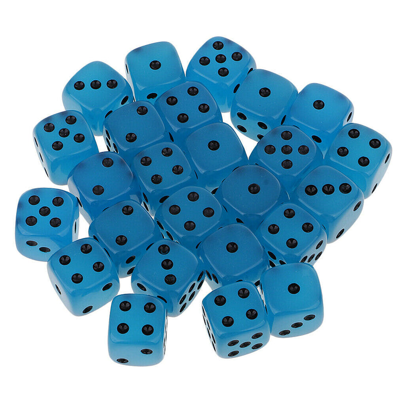 Blue Acrylic D6 Noctilucence Dices 6-Sided Point Spot Game Dice 25pcs/Pack Glow