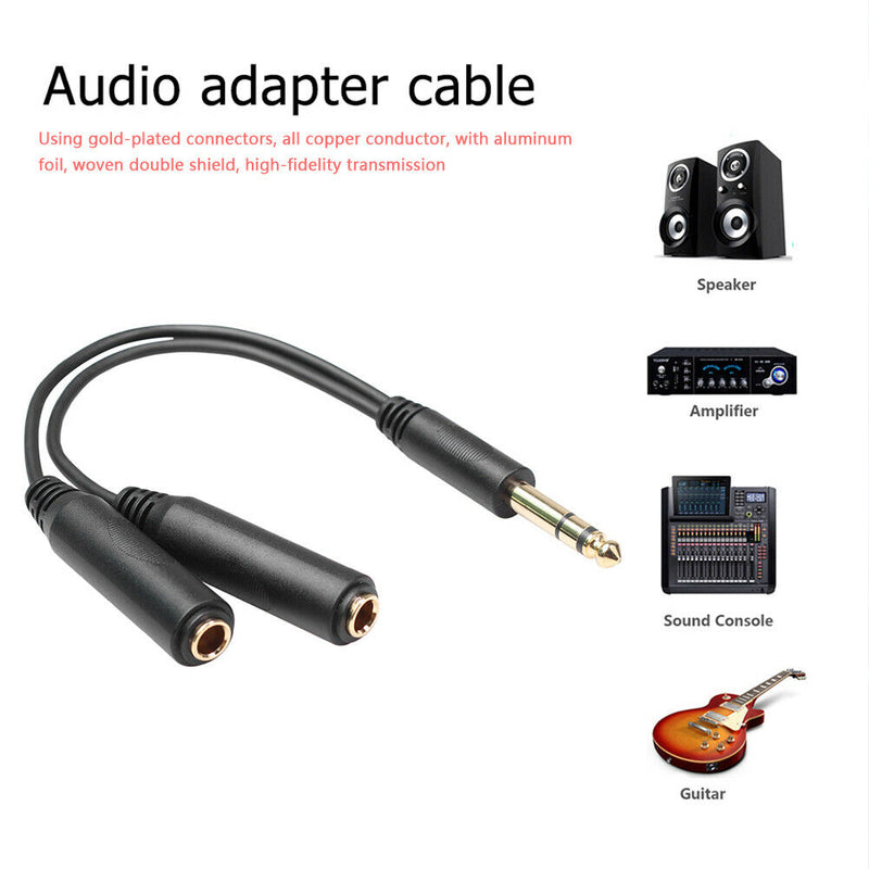 6.35 mm Male to 2 6.35 mm Female Adapter Cable Y Splitter Stereo Audio Cord A