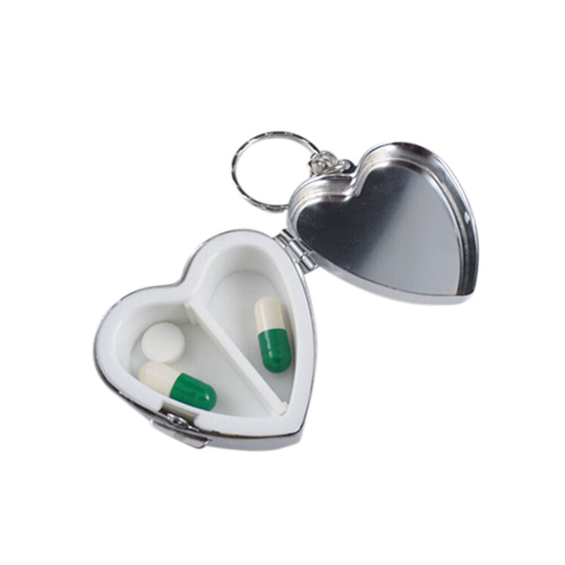 Metal Heart Travel Pill Box Medicine Container Case Storage Holder Keychain A Gw