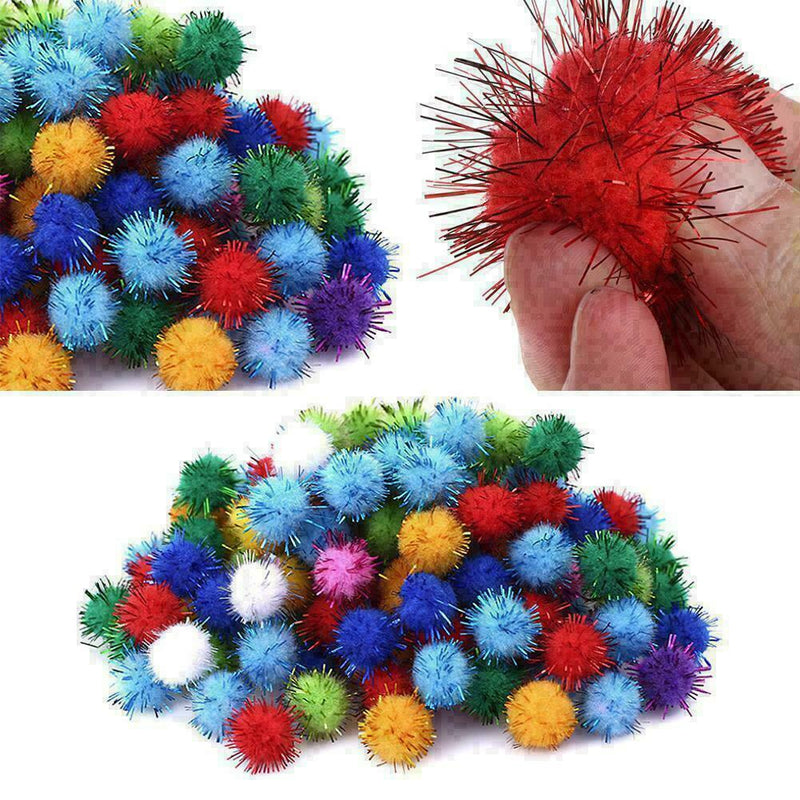 Lot 100pcs Glitter Tinsel Pompom Balls Small Ball Cat Toys pet C9I3 Making F6X4