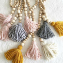 Ball Pendant with Wooden Beads Kids Baby Nursery Hanging Decor White