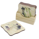 6 Pcs Chinese Calligraphy Paintings Pattern Bamboo Coasters Cup Mats with H P3C1