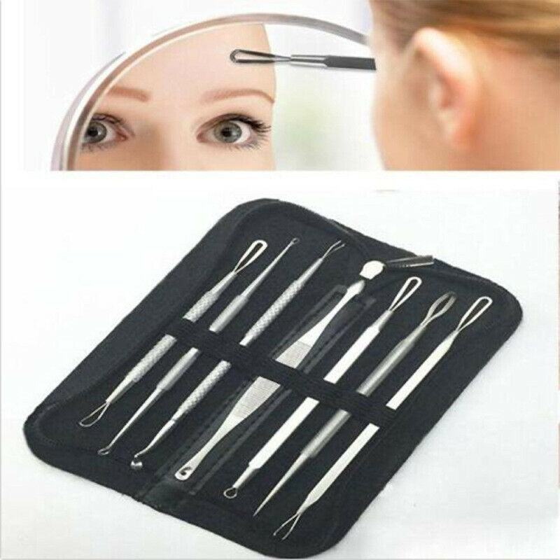 7pcs Blackhead Acne Whitehead Pimple Blemish Extractor Remover Tool Set Black