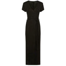 Plus Size Lacing Women Dress Solid Short Sleeves Split Long Dresses (3XL)