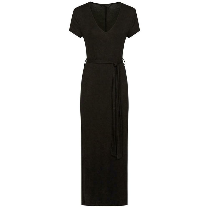Plus Size Lacing Women Dress Solid Short Sleeves Split Long Dresses (3XL)